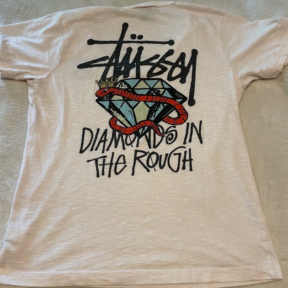 Stüssy women’s short sleeve Tee, light pink/white sz M